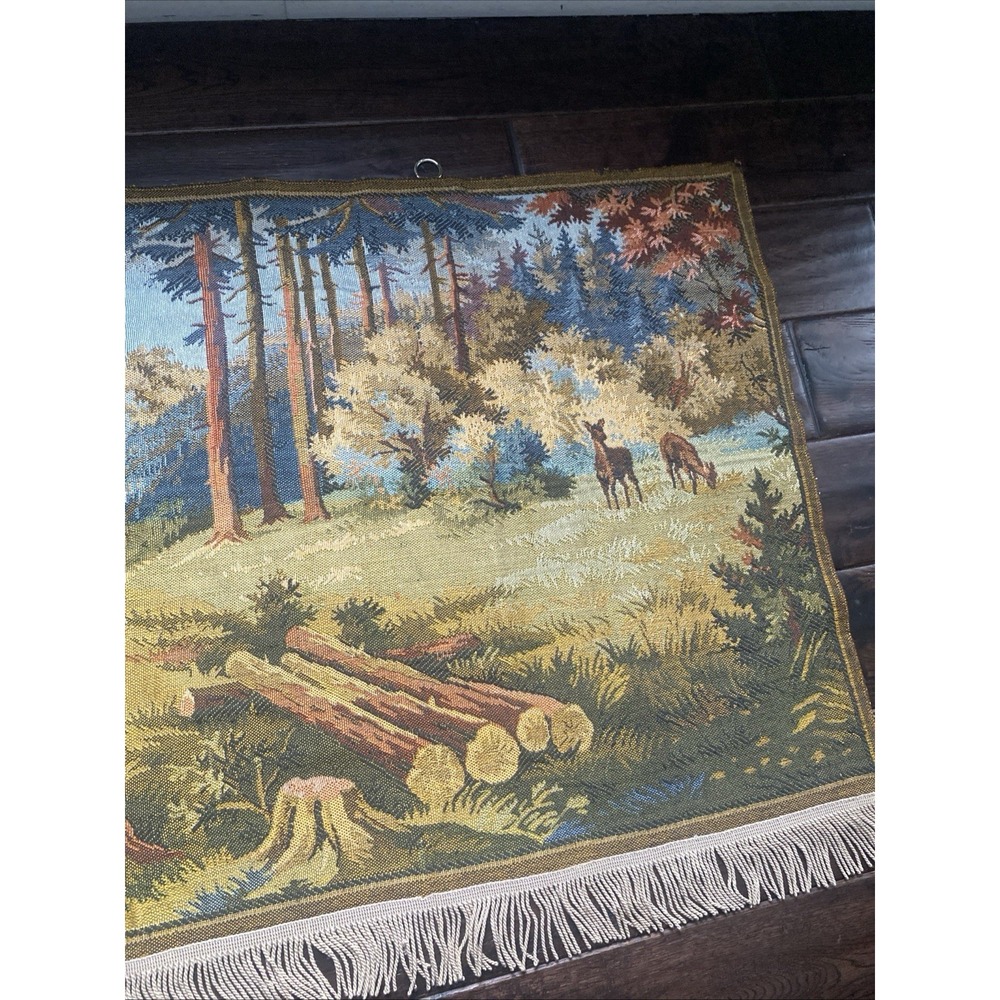 Vintage Deer Forrest Cabin Wall Hanging Tapestry 53 x 25" Hunting Scene - Picture 15 of 16
